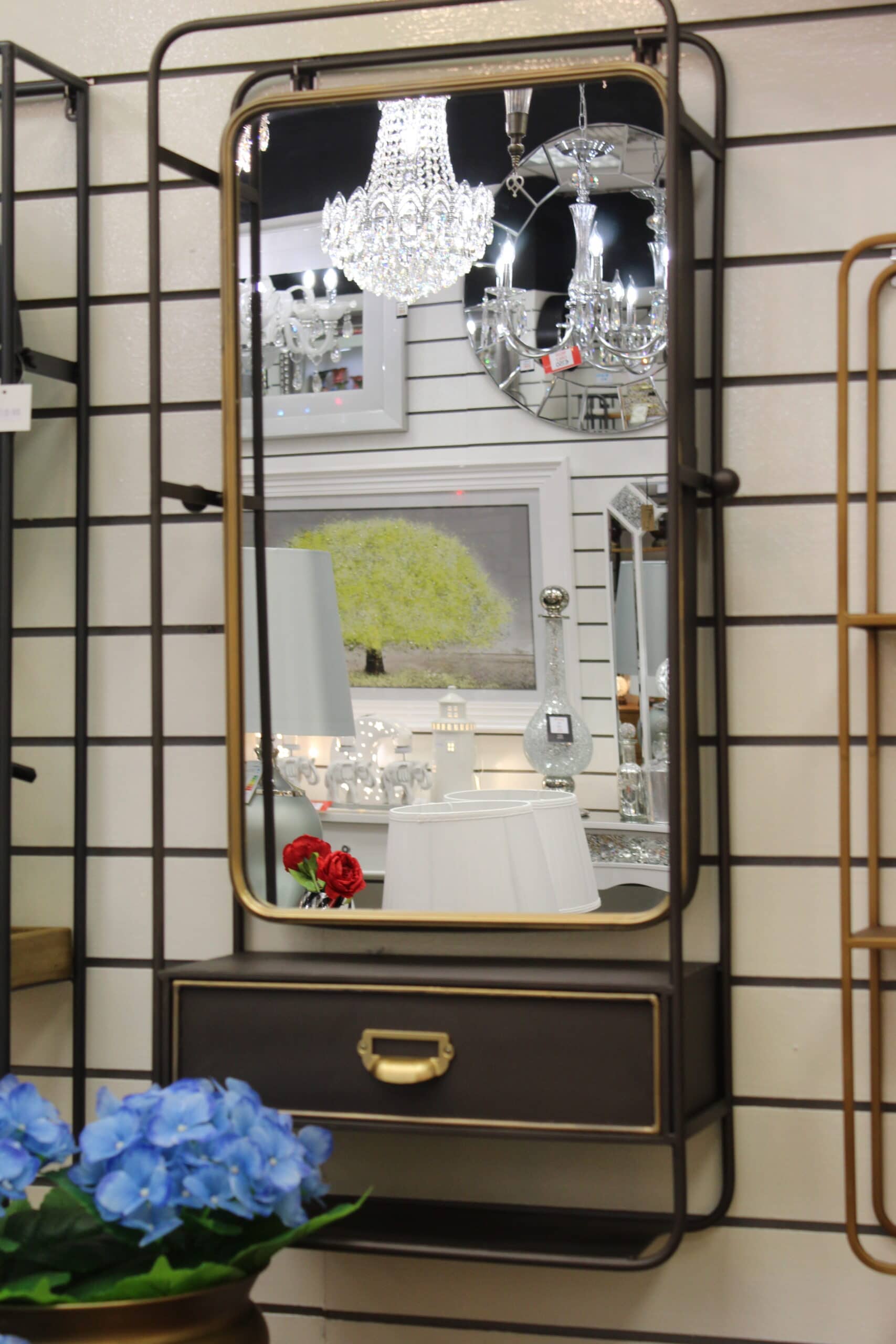 Industrial Wall Shelf Unit with Mirror Ashford Collection
