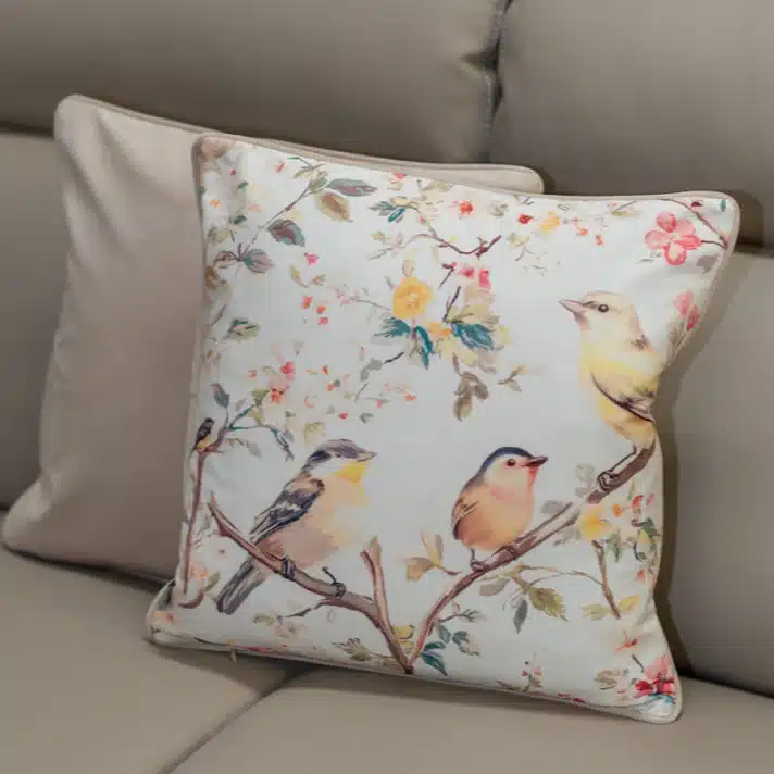 Cushion Velvet Vintage Garden Bird - Image 1